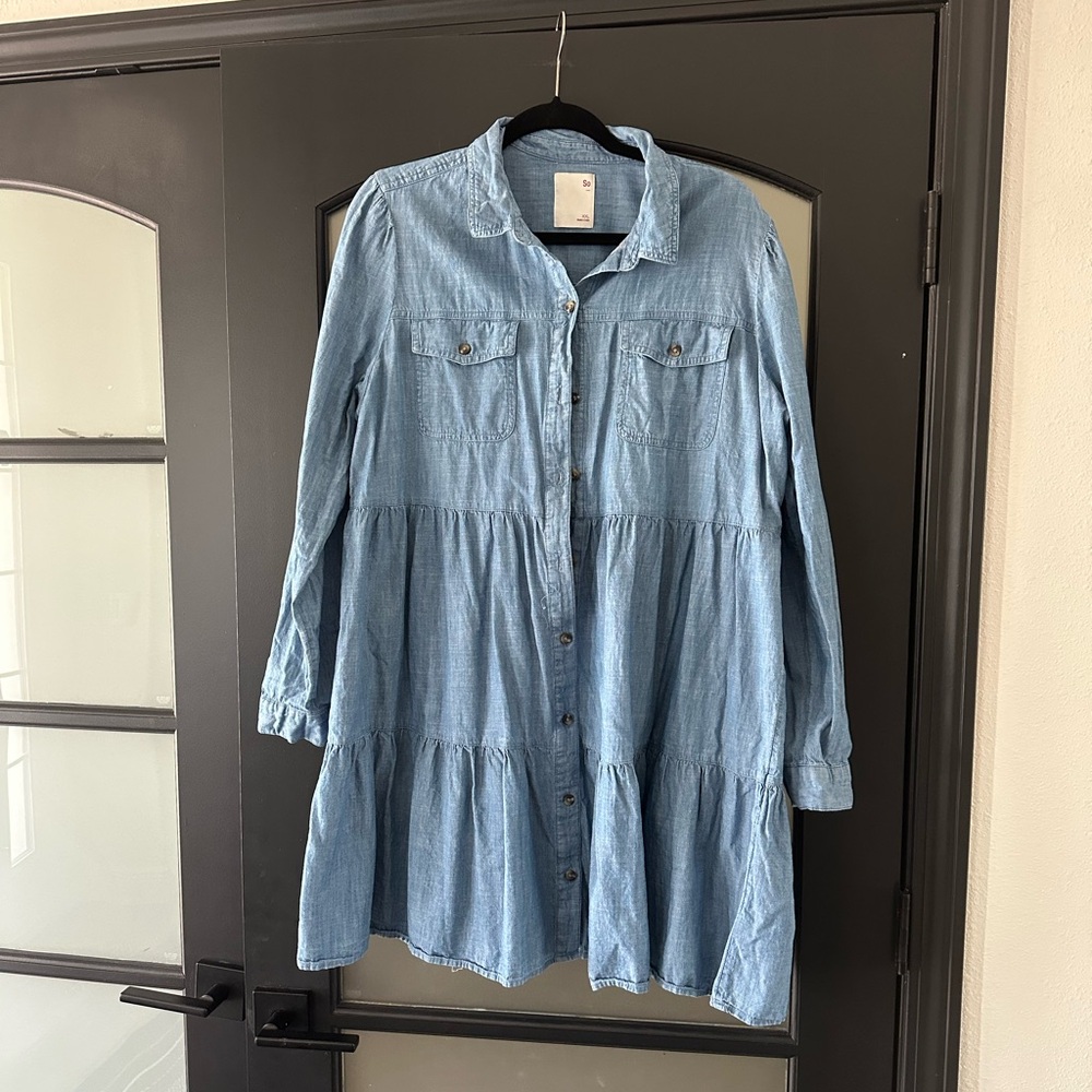 Long sleeve tiered lightweight jean dress 100% cotton SO brand from Kohls